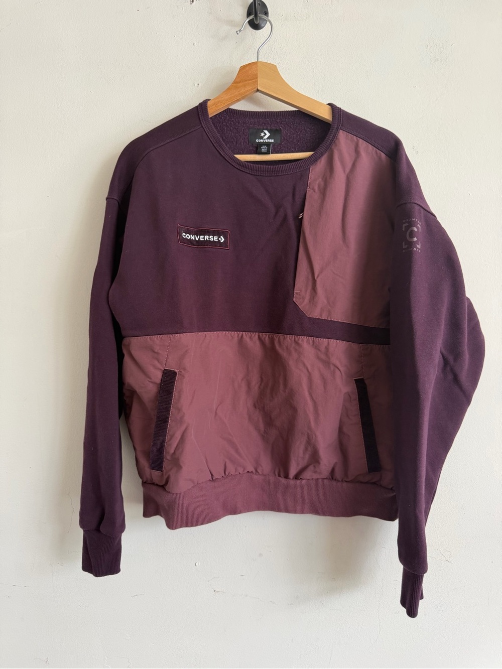 Converse Men’s Two-Tone Plum Crewneck Sweater